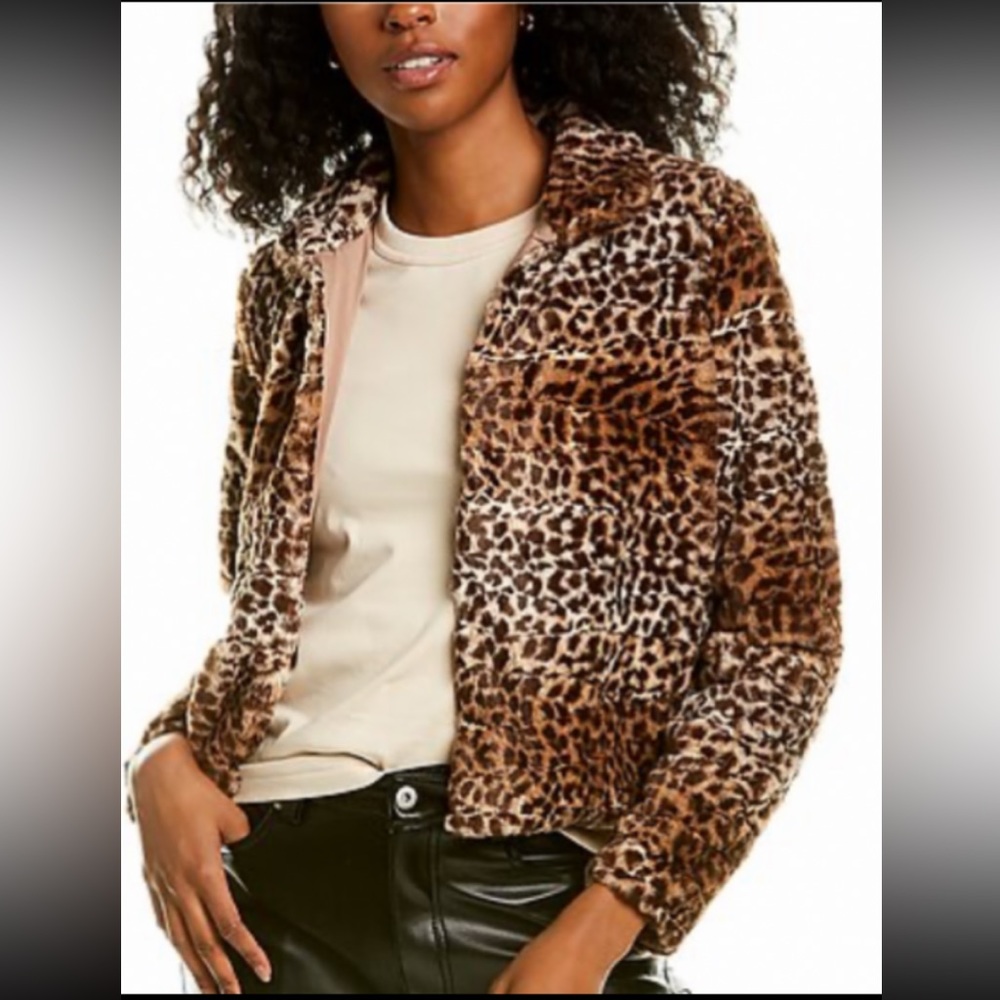 Sage The Label Cropped Leopard Faux Fur Jacket, NWOT